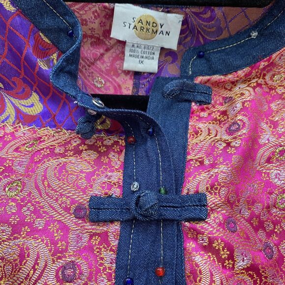 Sandy Starkman Vintage Multicolor Patch,Bead detail, Artsy, Lagenlook Jacket 1X - Picture 6 of 8